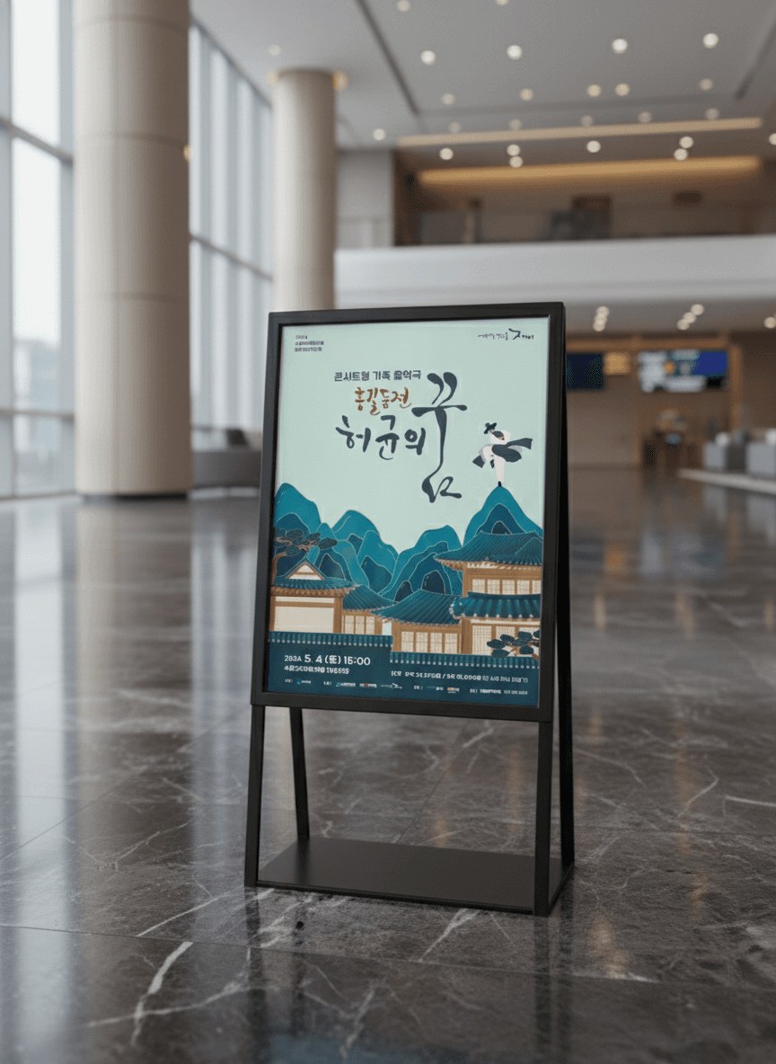 수원sk아트리움 공연 홍보물 디자인 — 홍길동전 허균의 꿈 리플렛·포토존·현수막 썸네일